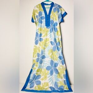 I Magnin Maxi Dress Size Medium Tropical Cotton Mumu Long Short Sleeve